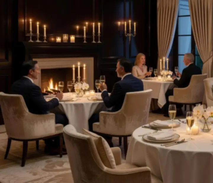 Wieczorowa sala restauracyjna Nova Stivo w świetle świec