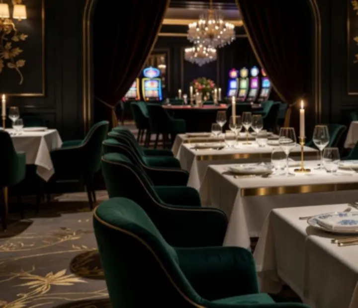 Elegantnie nakryty stół w restauracji Nova Stivo z wieczorowym oświetleniem