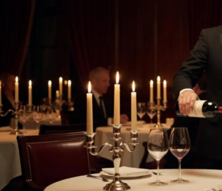 Sommelier serwujący wino przy eleganckim stoliku