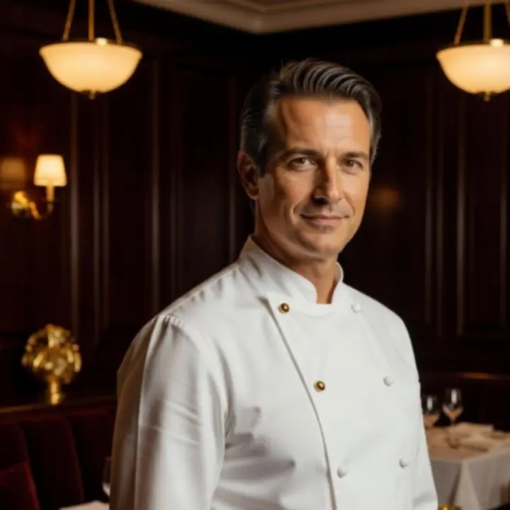 Portret Szefa Kuchni restauracji Nova Stivo na tle eleganckiej kuchni