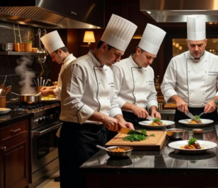Zespół kuchenny pracujący w otwartej kuchni restauracji Nova Stivo